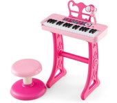 Costway teclado de piano para niños de 37 teclas, piano juguete electrónico con micrófono ajustable y atril extraíble, taburete, tonos, regalo musical