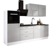 Juego de cocina: blanco/gris hielo, fondo: ancho: 250 cm, alto: 220 cm, fondo: 60 cm