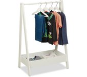Relaxdays burro de ropa infantil con balda, 99 x 64,5 x 42,5 cm, perchero de pie con barra, dormitorio niños, blanco
