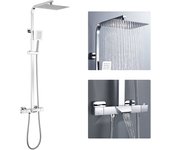 Auralum max columna de ducha termostática,3 funciones kit de ducha de latón,con mezclador ducha cascada,altura ajustable 98.5-129.5 cm,cromado