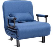 Costway silla plegable sofá cama individual sillón con respaldo ajustable tumbona con colchón para oficina terraza jardín (azul)