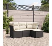 Juego de sofás jardín 4 piezas | conjunto de jardín de ocio | set de comedor de jardín con cojines ratán sintético negro cfw946383