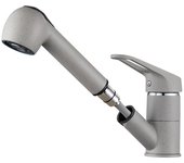 Auralum max grifo cocina con ducha extraíble 2 jets mezclador fregadero de latón giratorio 360° grifos agua fría/caliente, gris granito