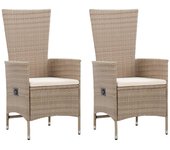 Vidaxl sillas de jardín 2 unidades con cojines ratán sintético beige