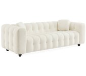 Sofá de 3 plazas, tapizado en tela borreguito texturizada, leon, crema, 99x229x71 cm