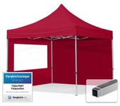 3x3 m carpa plegable, economy aluminio 32mm, 2 laterales con ventanas panorámicas, rojo