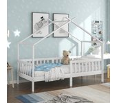 Cama infantil 200x90 cm, madera maciza, con protección anticaída, blanca