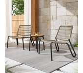 Conjunto de mesa y 2 sillas de jardín - acero galvanizado, cuerda y madera maciza - para terraza, jardín y balcón - beige