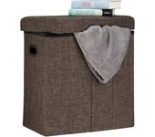 Relaxdays puff almacenaje plegable con tapa, poliéster, marrón, 49,5 x 46 x 25,5 cm