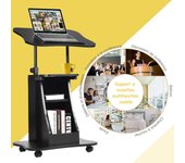 Costway mesa para ordenador portátil altura ajustable con ruedas y estante carro para computadora para oficina hogar negro