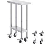 Vevor mesa de trabajo de acero inoxidable 61 x 30,5 x 95,5 cm, mesa de preparación alimentos ruedas, capacidad 227 kg, 3 niveles de altura regulables