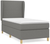 Cama con somier tapizado y colchón de tela gris oscuro 90x190 cm