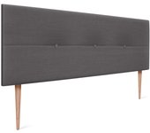Dhome cabecero de lino natural con botones y patas de madera cabezal tapizado cama dormitorio moderno top trending (gris oscuro, 150cm)