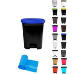 Cubo basura plástico moderno | apertura con pedal | cubo reciclar | 27 litros + bolsas (azul - negro)