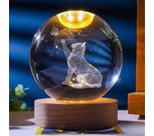 Luz de noche con forma de gato en forma de bola de cristal 3d, estatua de gato con base led, luz cálida,gran regalo para decoración de escritorio—6 cm