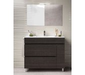 Mueble de baño caprera 2 cajones y una puerta incluye lavabo y espejo - roble sinatra 90 x 45 cm lavabo centrado