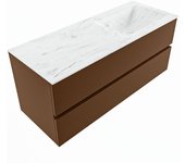Mondiaz vica dlux 120cm mueble de baño color rust con 2 cajones. con lavabo cloud derecho sin orificios color opalo