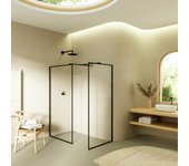 Mampara de ducha fija gianna 70x200 cm con 2 paneles de cristal templado transparente de 8 mm, perfiles y barra estabilizadora en aluminio negro