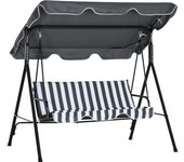 Columpio de jardín de 3 plazas con cómodos cojines y carpa ajustable, soporta hasta 240 kg, para patio, jardín o balcón, gris y blanco