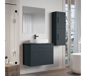 Mueble de baño suspendido con tapa y lavabo cerámico y espejo | 90 cm | 2 cajones con cierre amortiguado y organizador | gris vesubio.