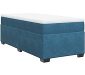 Cama con somier tapizado y colchón de terciopelo azul oscuro 90x190 cm