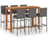 Conjunto de bar para jardín 7 piezas con cojines gris