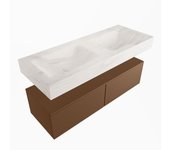 Mondiaz alan-dlux 120cm mueble de baño rust 2 cajones. con lavabo cloud doble sin orificios color ostra