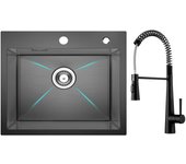 Cecipa max fregadero de inox fregadero de 1 seno 50×45 cm fregadero de cocina + mezclador de cocina de resorte con 3 modos de salida de agua