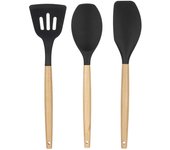 Set 3 pzs palas cocina silicona madera negro