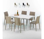 Mesa rectangular blanca 150x90 cm y 6 sillas de colores bistrot summerlife