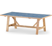 Mesa comedor jardin 205x105 de madera y ceramica azul - bisbal
