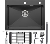 Cecipa max fregadero de inox de 1 seno con cesta de drenaje 60×45 cm + dispensador de jabón de cocina negro con recipiente de 300 ml