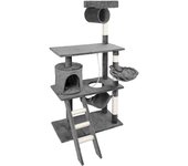 Árbol rascador para gatos gris 141cm con plataformas y cueva poste de sisal para escalar