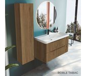 Conjunto mueble de baño suspendido modelo irun 80 cm. 2 cajones roble tabac y lavabo cosmos