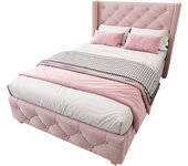 Cama individual acolchada de terciopelo rosa 90×200 cm con somier
