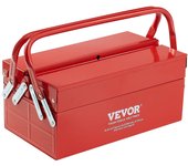 Vevor caja herramientas metálica 355,6 mm, caja 2 niveles, organizador cofre herramientas plegable con 2 bandejas, tapa abatible, asa, agujero bloqueo
