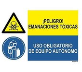 Señal de peligro emanaciones tóxicas, uso obligatorio de equipo autónomo sekureco