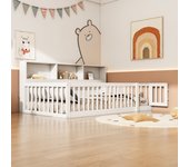 Cama de 90 x 200 cm con barandillas y armarios - madera de pino + mdf - somier de láminas - blanco (sin colchón)