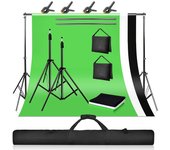 Sistema de soporte de escenografía de 2x3 metros con telón de fondo de 1,6 x 3 metros(blanco/negro/verde) y pinza de montaje para puerto de fotografía