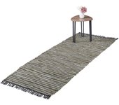 Relaxdays alfombra de pasillo con flecos, 80 x 200 cm, algodón y cuero, antideslizante, retazos, verde