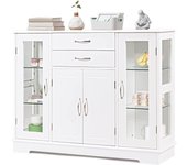 Costway aparador de cocina, armario auxiliar aparador con puertas de vidrio templado, armario buffet con 2 cajones 2 puertas individuales y 1 puerta v