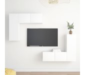 Set de 4 piezas muebles de tv | muebles de salón tv | conjunto salón madera de ingeniería blanco cfw83175
