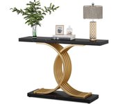 Consola estrecha tribesigns, mesa auxiliar con patas metálicas geométricas, 100 x 30 x 80 cm, para recibidor (mármol sintético negro y dorado)