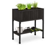 Relaxdays huerto urbano madera de abeto, jardinera con balda, arriate balcón y terraza, 80x74x38 cm, negro