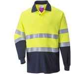 Polo bicolor de manga larga ignífugo y antiestático amarillo flúor fr74