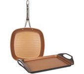 San ignacio colección origen: set de sartén grill de 28 cm, y plancha asador/grill de 36 cm, aluminio forjado, aptas para inducción, cobre