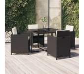 Juego muebles jardín 5 piezas，conjunto de comedor de exterior，conjunto de jardín con cojines ratán sintético negro cfw712863