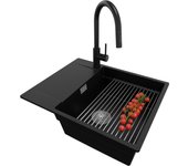 Primagran fregadero granito negro 62x50cm, fregadero cocina 1 seno + sifón + accesorios, fregadero sobre encimera al mueble 50cm - san francisco