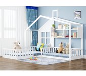 Cama infantil de madera 70x140 cm/90x200 cm - con estantes y somier - blanco