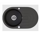 Fregadero de cocina redondo de granito negro dafne, 1 cubeta con 1 escurridor, 47x78